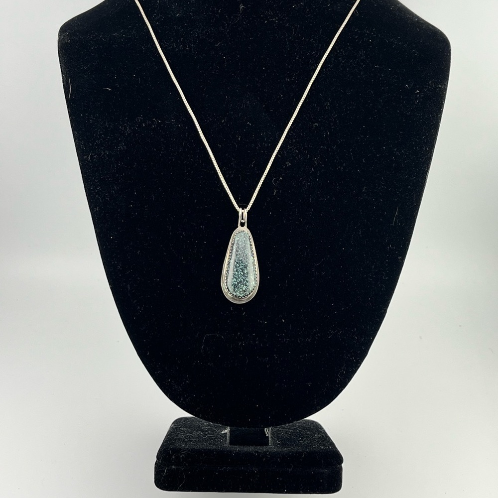 Spiderweb Kingman Turquoise Sterling Silver Pendant 22” Necklace 925